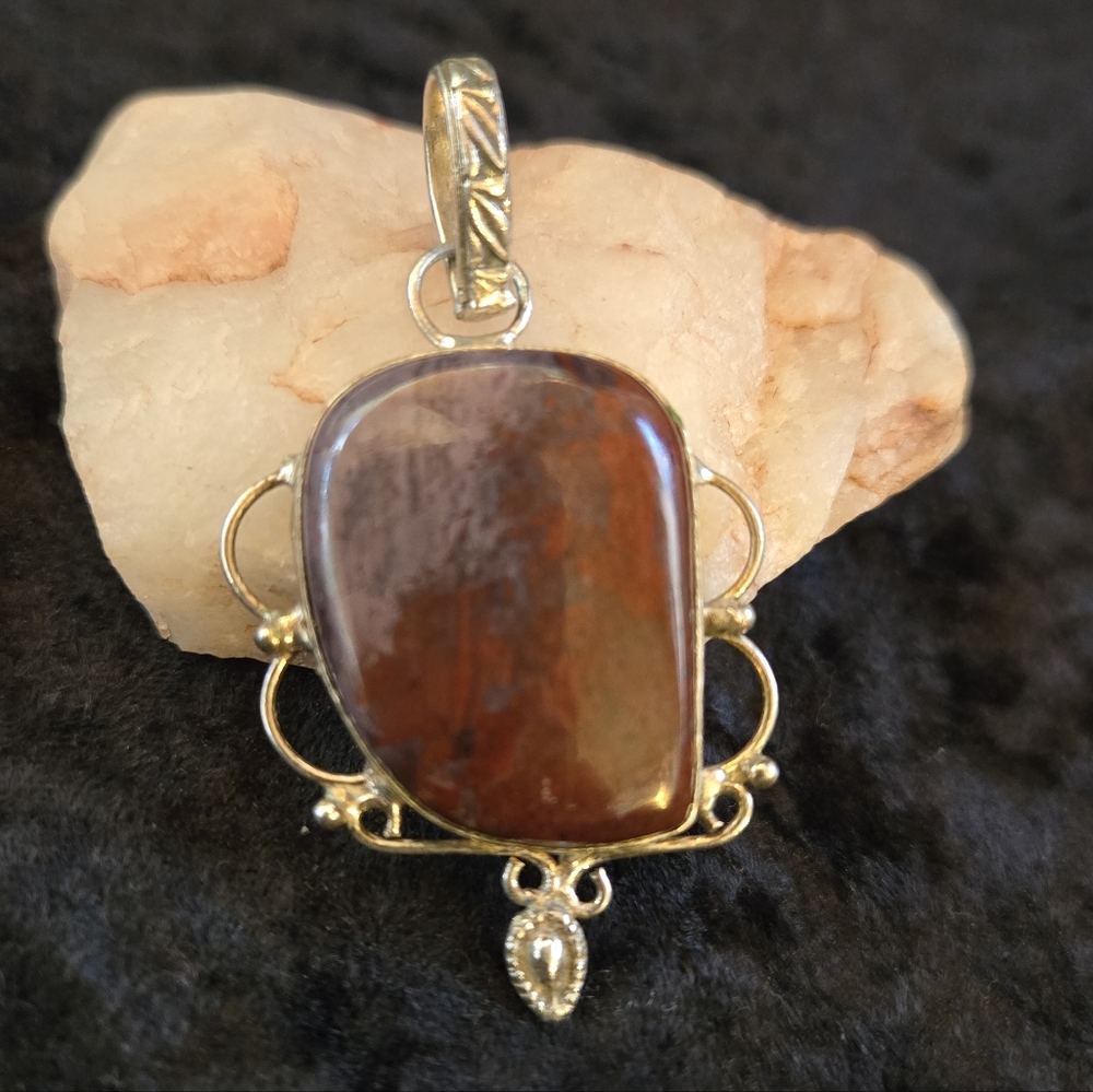 Vintage Mossy Agate Sterling Silver Pendant